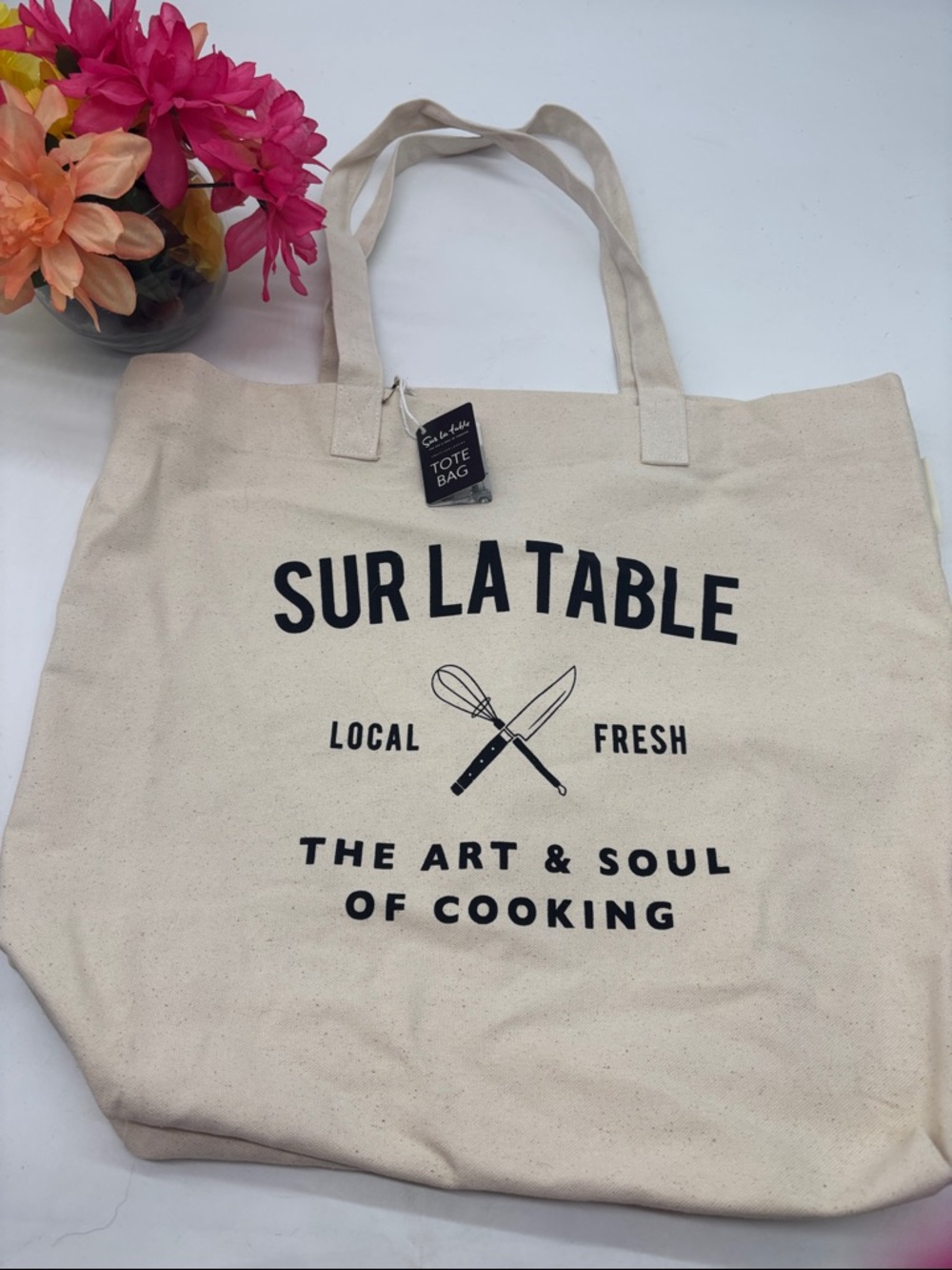 Sur La Table NWT Natural Canvas Tote with Black Print